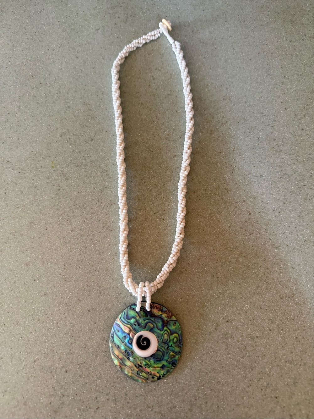 Handmade Abalone Pendant Necklace with White Beaded Cord
